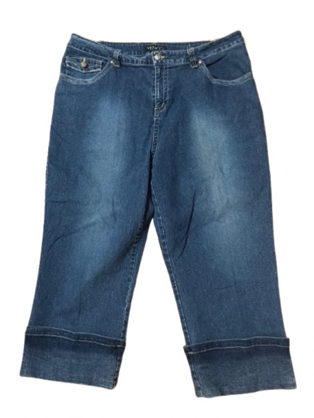 Vezucci Classic Cuffed Yellow Striped Embellished Denim Jeans - Blue Size 20